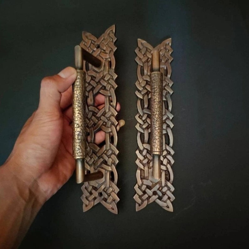 2x pcs Solid Brass Rope Carved Door Pull Handle | Cabinet Drawer Dresser Handle Pulls, main entry door handle, barn door handle, door handle