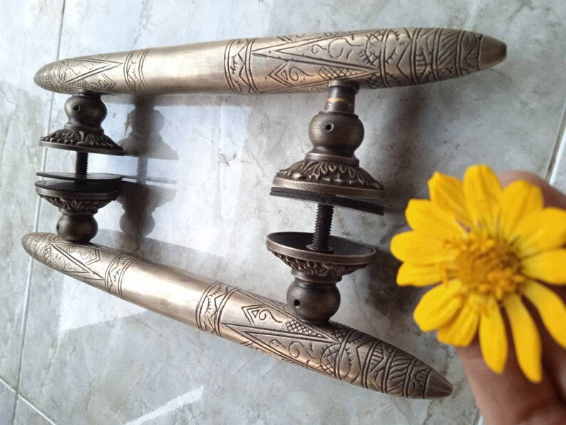 14.6" Pair / 2 Pieces Solid Brass Art Deco Tapered Horns Door Pull Handle | Cabinet Drawer Dresser Handle Pulls , Glass Door Handles, handle
