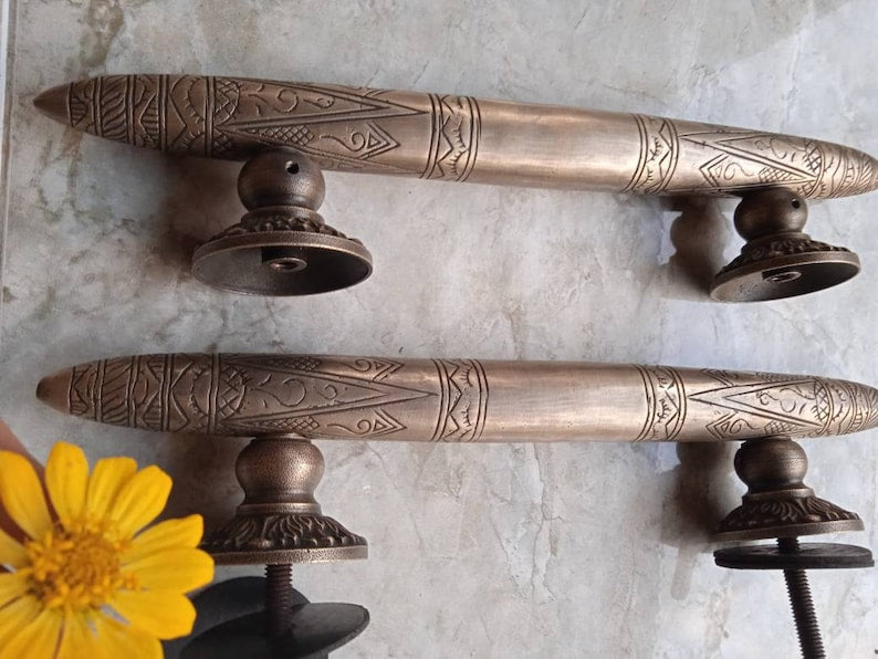 14.6" Pair / 2 Pieces Solid Brass Art Deco Tapered Horns Door Pull Handle | Cabinet Drawer Dresser Handle Pulls , Glass Door Handles, handle