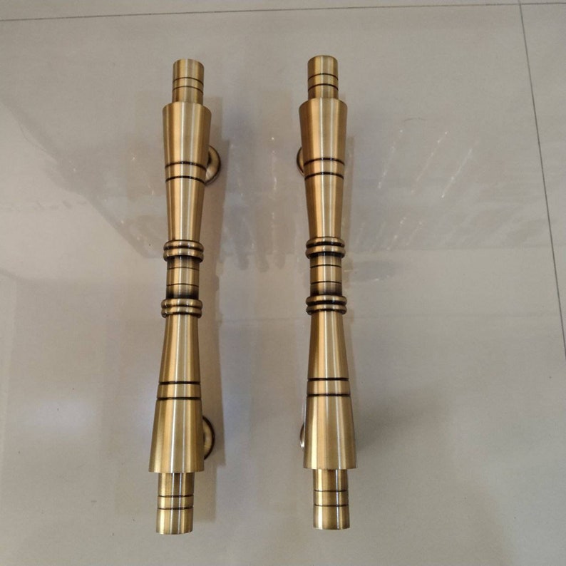 2x pcs 17.0" Inches Pair Vintage BAMBOO Brass Door Handle| Main Entry Solid Brass Doorr Handles Pull | Solid Brass Decorative Antique Handle pulls|