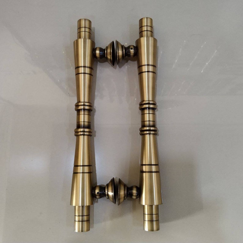 2x pcs 17.0" Inches Pair Vintage BAMBOO Brass Door Handle| Main Entry Solid Brass Doorr Handles Pull | Solid Brass Decorative Antique Handle pulls|