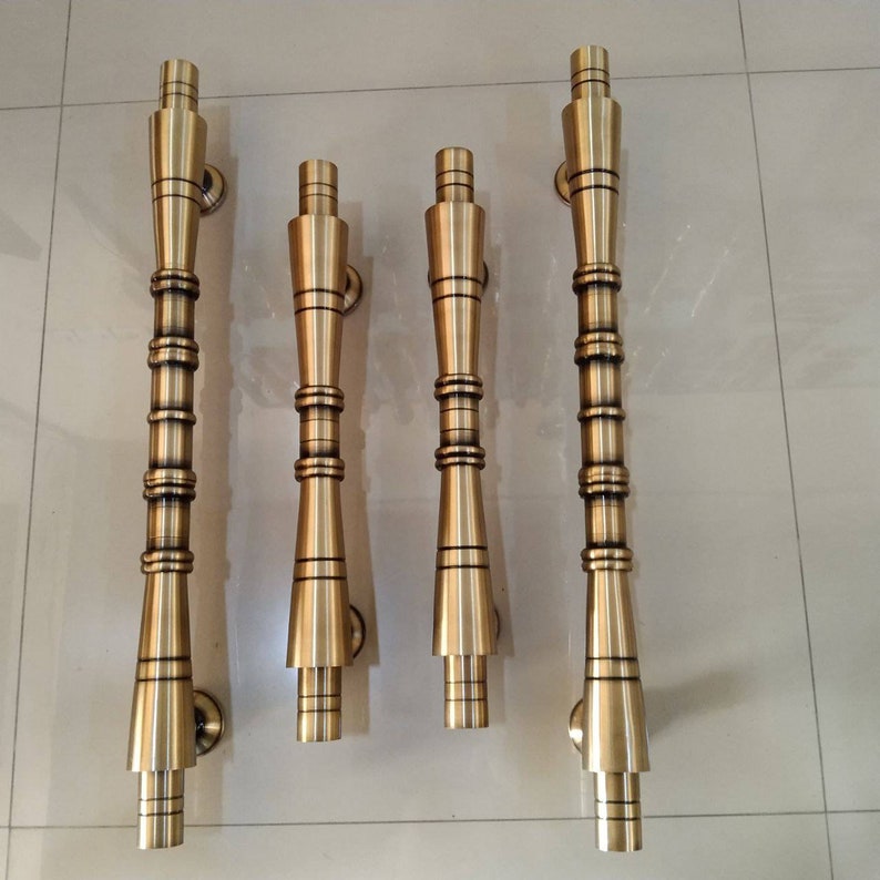 2x pcs 17.0" Inches Pair Vintage BAMBOO Brass Door Handle| Main Entry Solid Brass Doorr Handles Pull | Solid Brass Decorative Antique Handle pulls|
