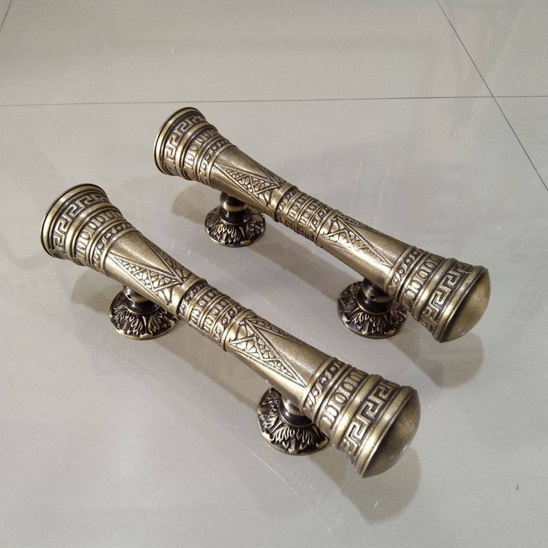 12.20" Pair Vintage Carved Japanese Godo Handle Main entry pull door handle solid Brass | Unique accessories door handle | front door handle