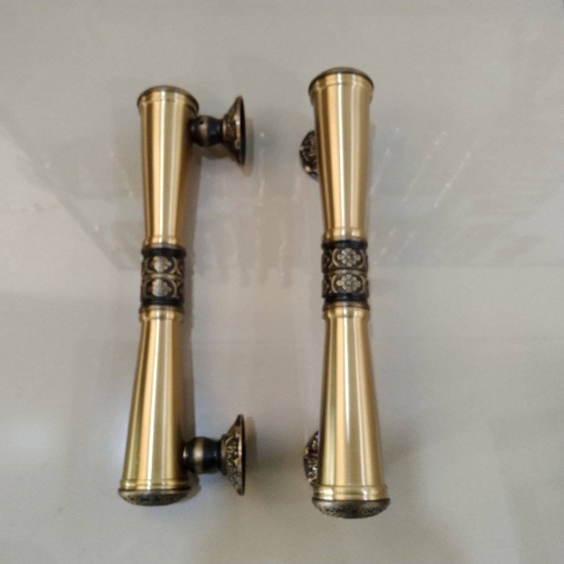 33 cm Pair of Handle Godo Polis Ukir Main Entry Pull handle Brass For front Door