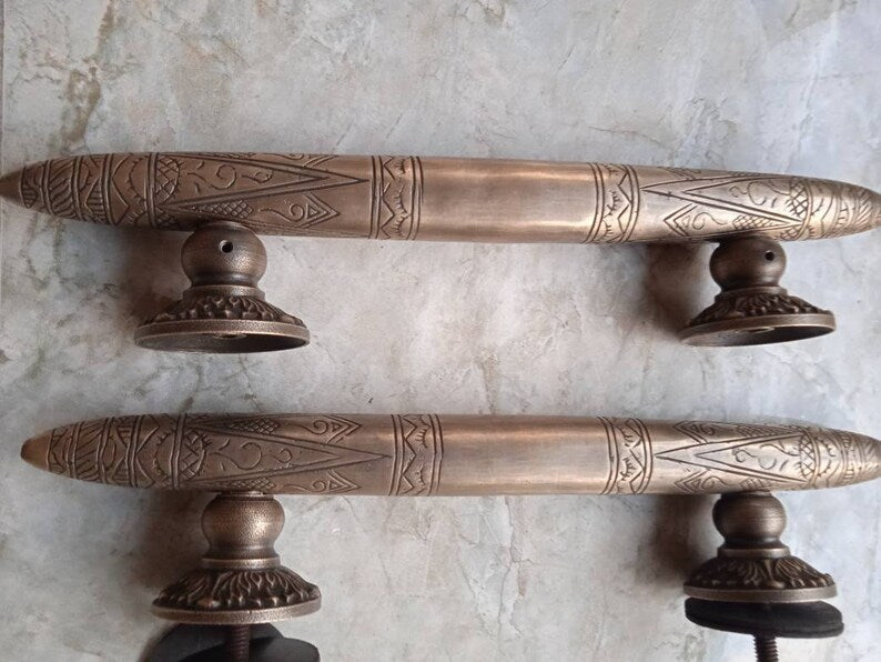14.6" Pair / 2 Pieces Solid Brass Art Deco Tapered Horns Door Pull Handle | Cabinet Drawer Dresser Handle Pulls , Glass Door Handles, handle