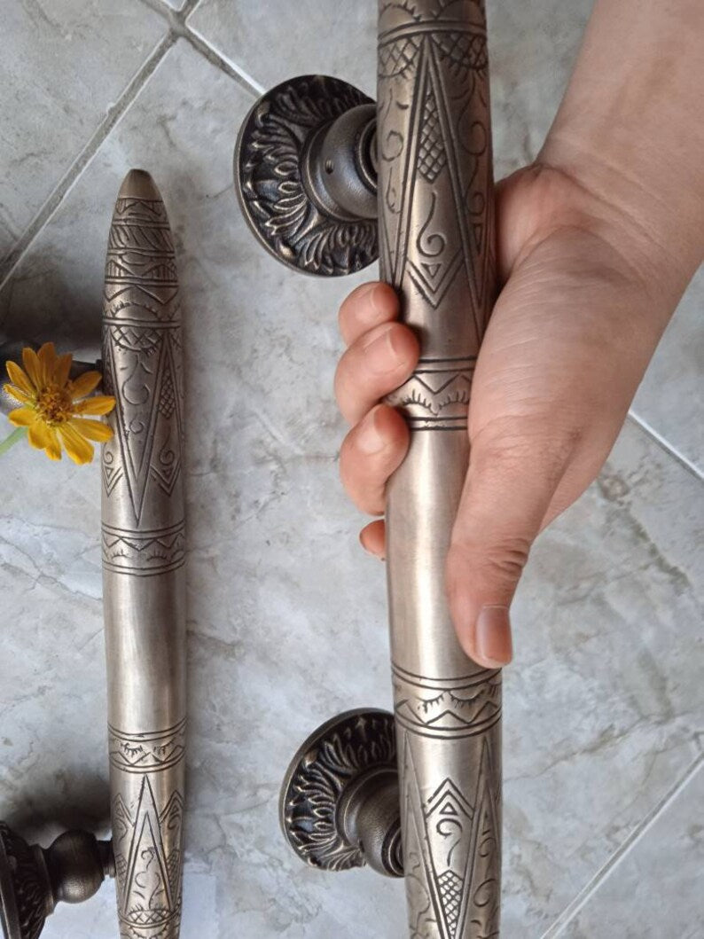 14.6" Pair / 2 Pieces Solid Brass Art Deco Tapered Horns Door Pull Handle | Cabinet Drawer Dresser Handle Pulls , Glass Door Handles, handle