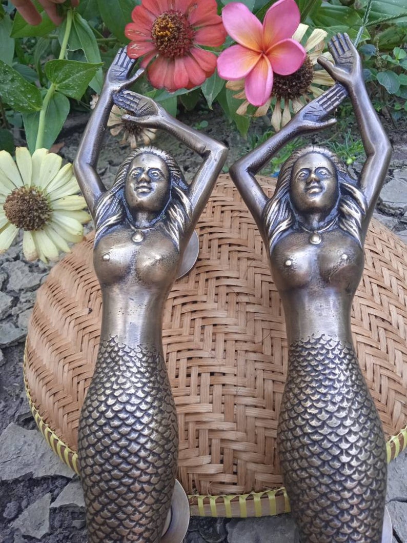 15.35" inches Pair Door Pull Antique MERMAID Handle, Barn Door Handle, Entry Door Handle, Brass Door Handle Pull, Door Handle Set