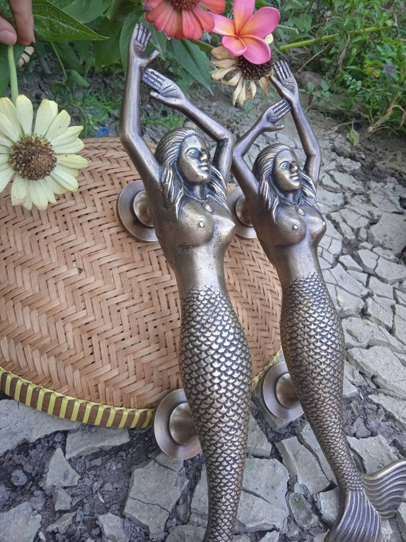 15.35" inches Pair Door Pull Antique MERMAID Handle, Barn Door Handle, Entry Door Handle, Brass Door Handle Pull, Door Handle Set