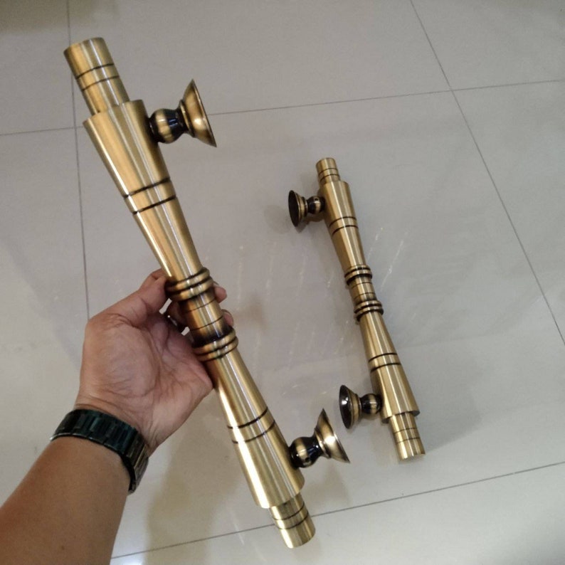 2x pcs 17.0" Inches Pair Vintage BAMBOO Brass Door Handle| Main Entry Solid Brass Doorr Handles Pull | Solid Brass Decorative Antique Handle pulls|