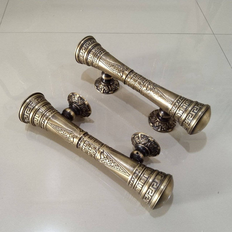 12.20" Pair Vintage Carved Japanese Godo Handle Main entry pull door handle solid Brass | Unique accessories door handle | front door handle