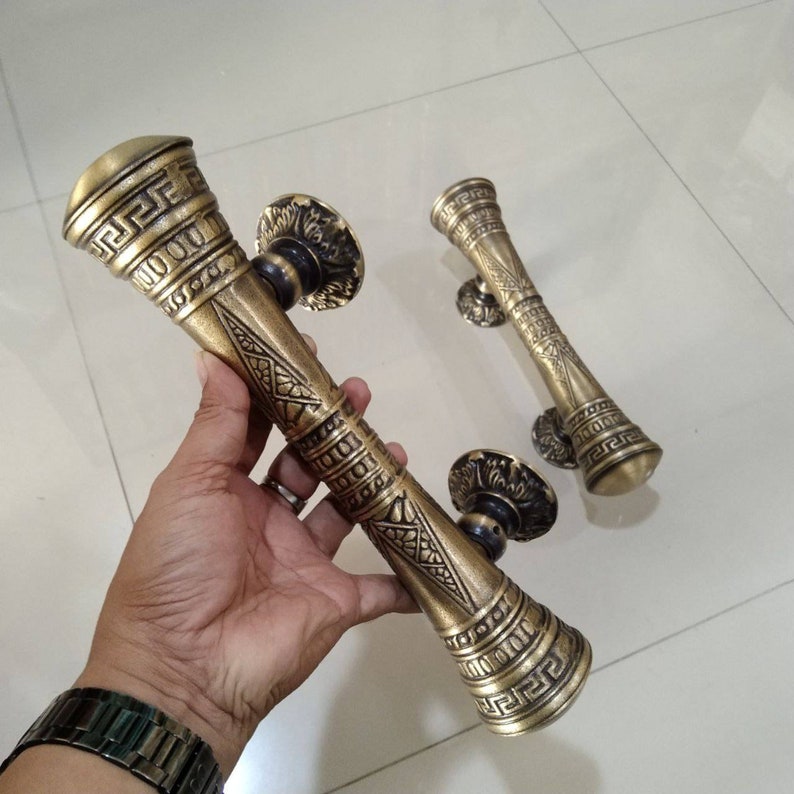 12.20" Pair Vintage Carved Japanese Godo Handle Main entry pull door handle solid Brass | Unique accessories door handle | front door handle