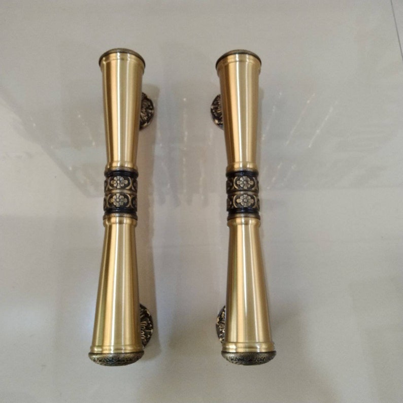 33 cm Pair of Handle Godo Polis Ukir Main Entry Pull handle Brass For front Door