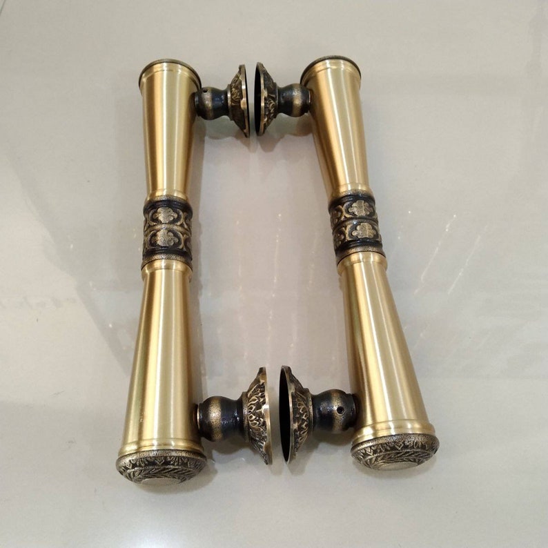 33 cm Pair of Handle Godo Polis Ukir Main Entry Pull handle Brass For front Door