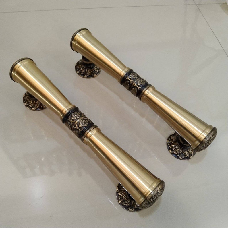33 cm Pair of Handle Godo Polis Ukir Main Entry Pull handle Brass For front Door