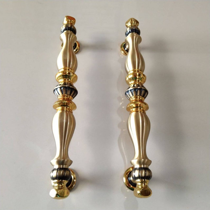 Set of Vintage Main Entry Door Handle Pull Bimo Bonsai Solid Brass Front Door Express Ship