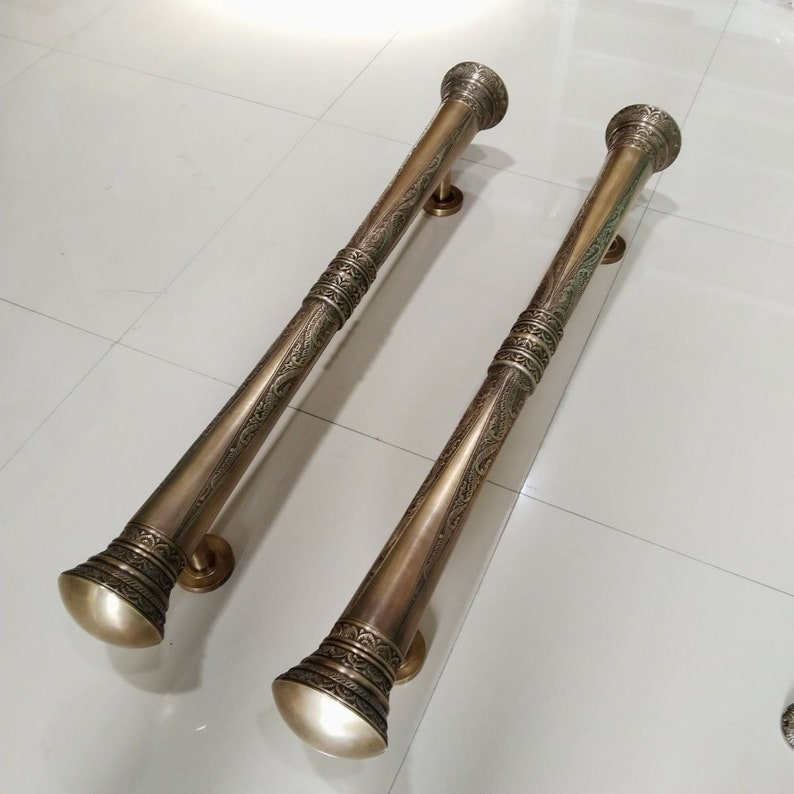 2x pcs 100 Cm Large Brass Victorian Retro Style Main Entry Pull Handle for Front Door - Large Brass Antique Vintage Exterior Handle for Mansions