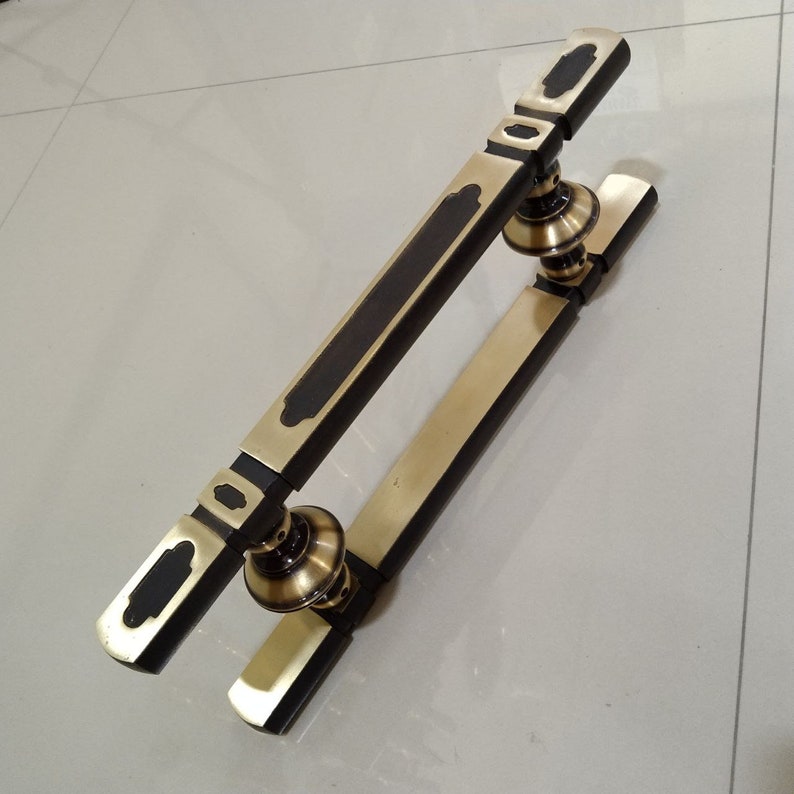 Pair of main entry pull door handle for front door solid brass
