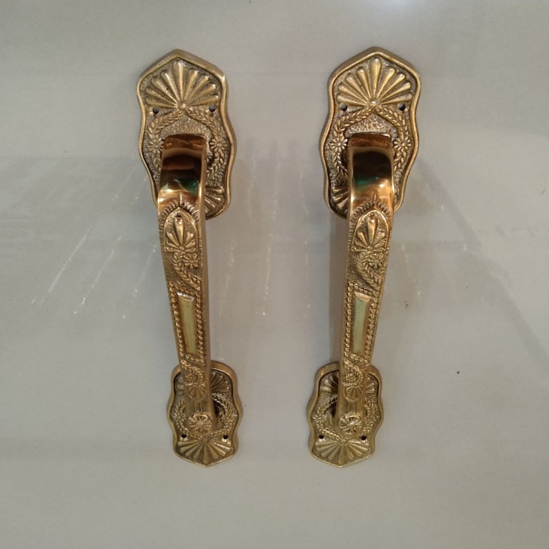 2x pcs Gold pair main entry pull door handle for front door solid Brass