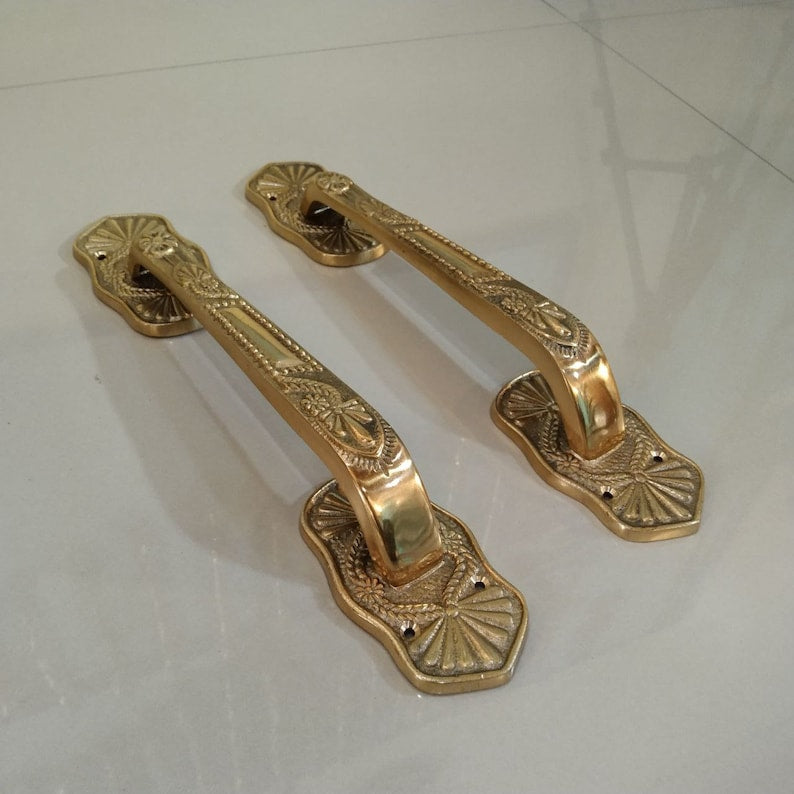 2x pcs Gold pair main entry pull door handle for front door solid Brass