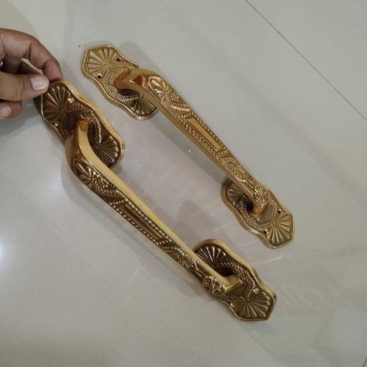 2x pcs Gold pair main entry pull door handle for front door solid Brass