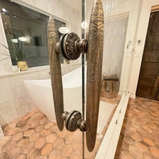 14.6" Pair / 2 Pieces Solid Brass Art Deco Tapered Horns Door Pull Handle | Cabinet Drawer Dresser Handle Pulls , Glass Door Handles, handle