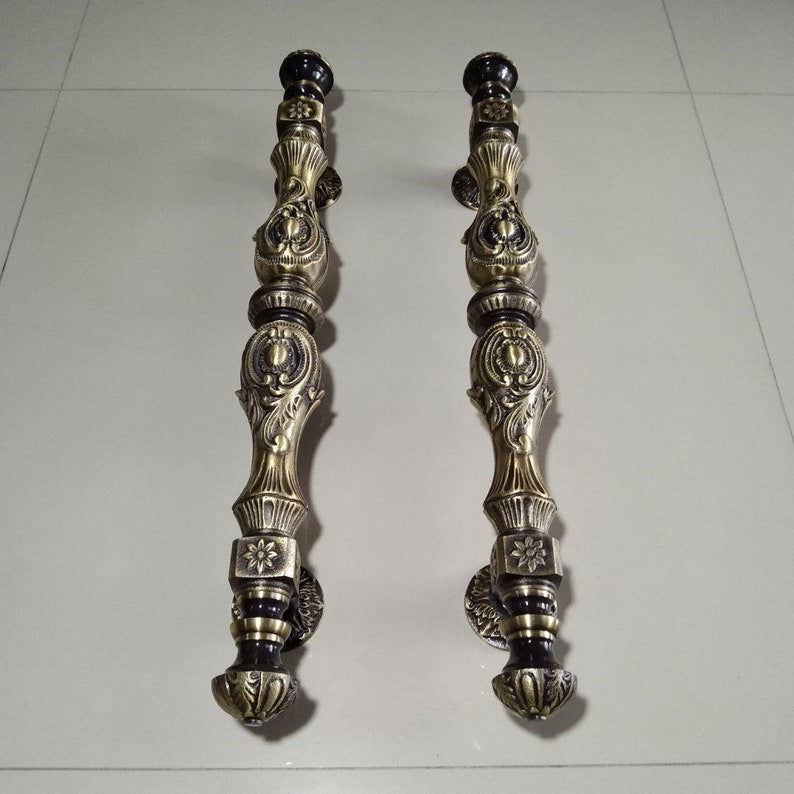 Main Entry handle Sunflower Luxor Brass Victorian Big Pulls Handle Vintage Classic Detail Front Door Handle | Brass Door Handle 42 cm