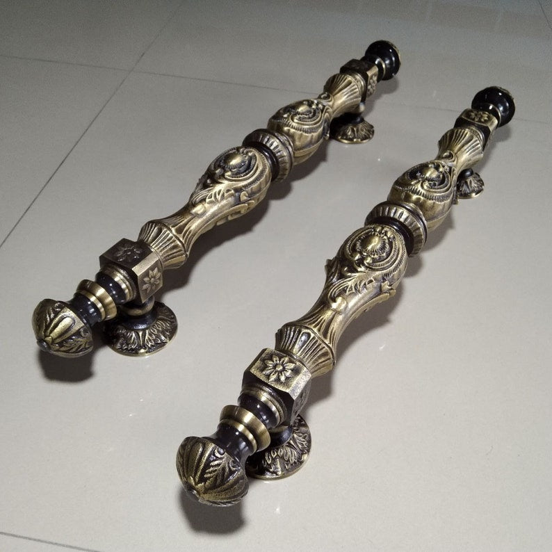 Main Entry handle Sunflower Luxor Brass Victorian Big Pulls Handle Vintage Classic Detail Front Door Handle | Brass Door Handle 42 cm