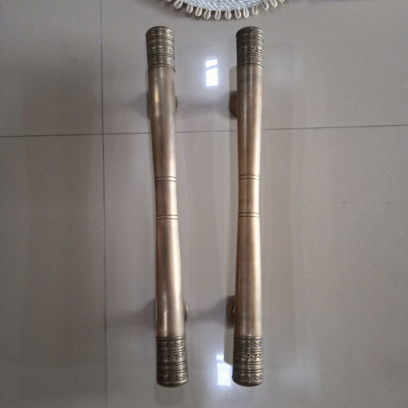 2x pcs 60 cm 23.62" Solid Brass Retro Handle Classic Front Door Handle Pulls | Entry Front Door Brass Handle Pulls