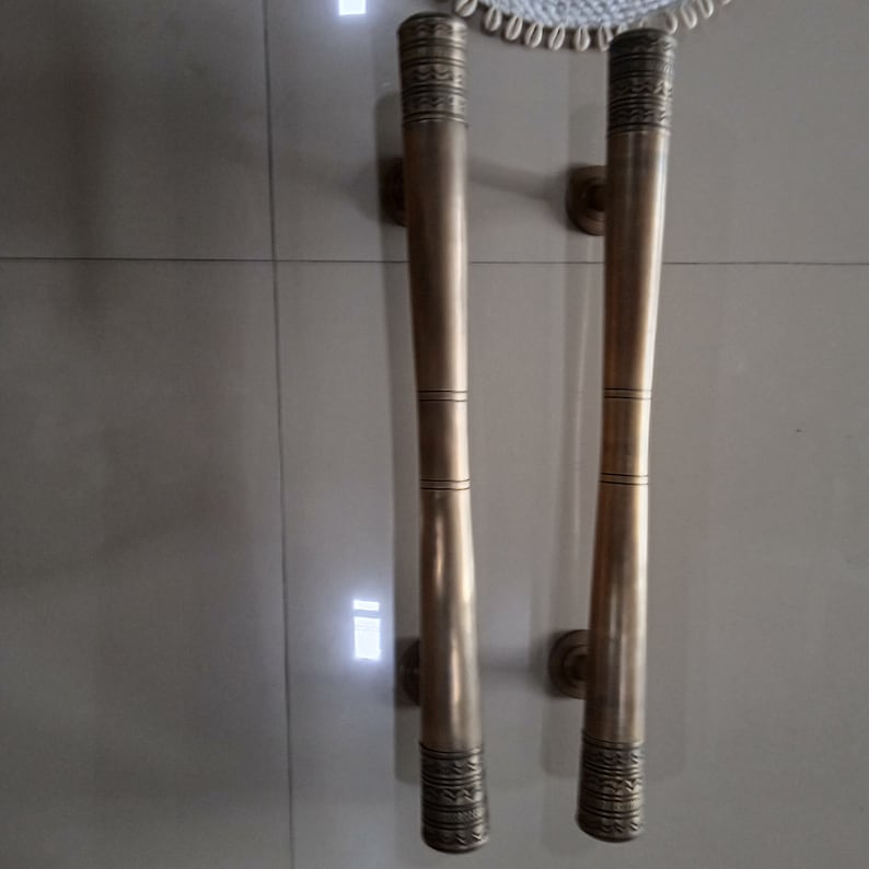 2x pcs 60 cm 23.62" Solid Brass Retro Handle Classic Front Door Handle Pulls | Entry Front Door Brass Handle Pulls