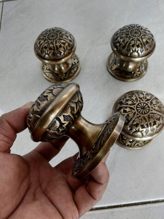 2x pcs 2.95" Ornate Vintage Brass Door Knob, Antique Door Hardware, Brass Victorian Door Knob, Interior Door Handle Set, Brass Knob for Old Doors