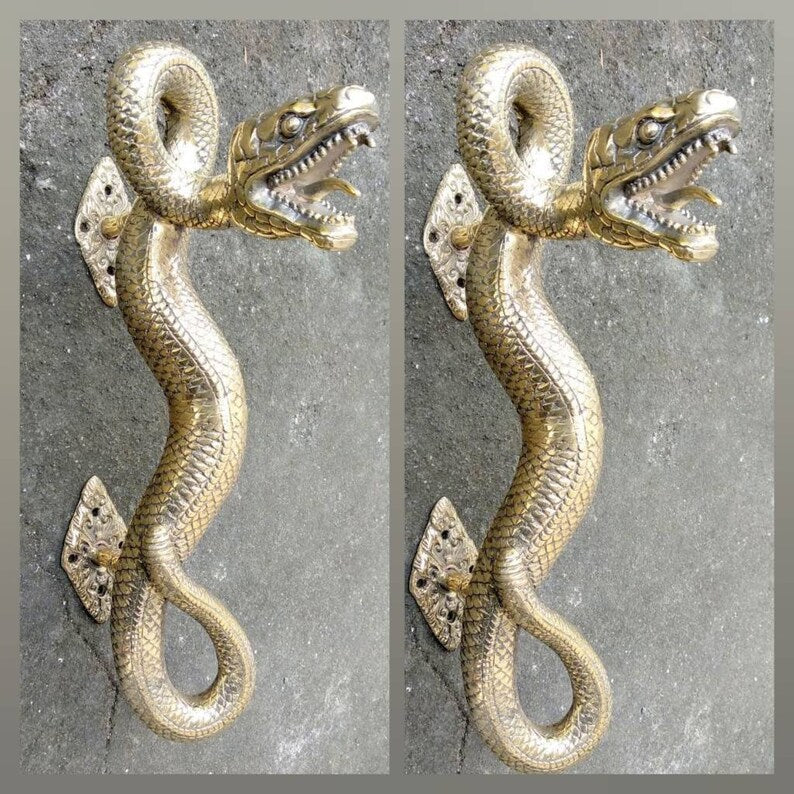 2x Left and right door Handle, Snake Handles, Rattlesnake Sculpture Handle, Entrance Door Handle, Unique Snake Pulls, Striking Snake Door opener