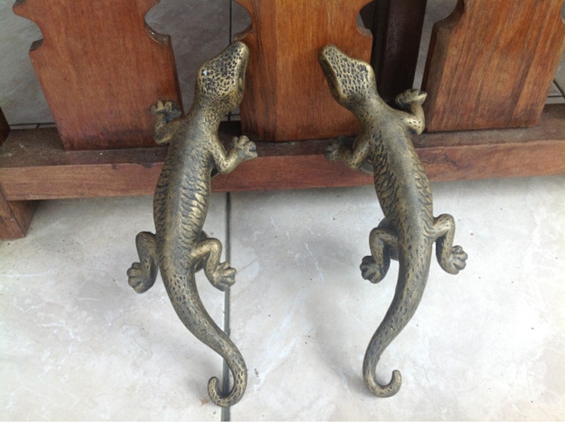 28 cm Pair Antique Gecko Brass Door handle | Brass door pull