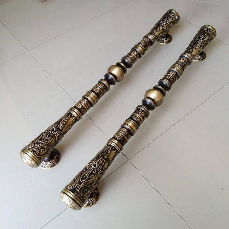 2x pcs 75 cm Pair/2Pieces Long carved GADA main entry door pull handle for front door solid Brass | Brass door pull | brass door handle CW75
