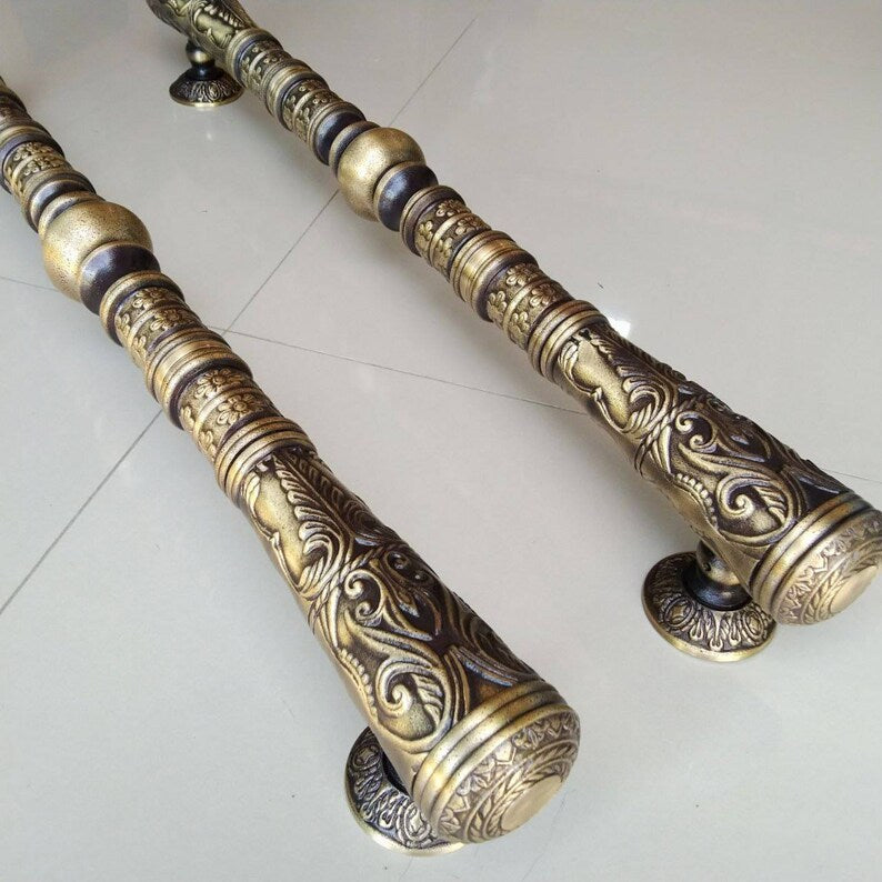 2x pcs 75 cm Pair/2Pieces Long carved GADA main entry door pull handle for front door solid Brass | Brass door pull | brass door handle CW75