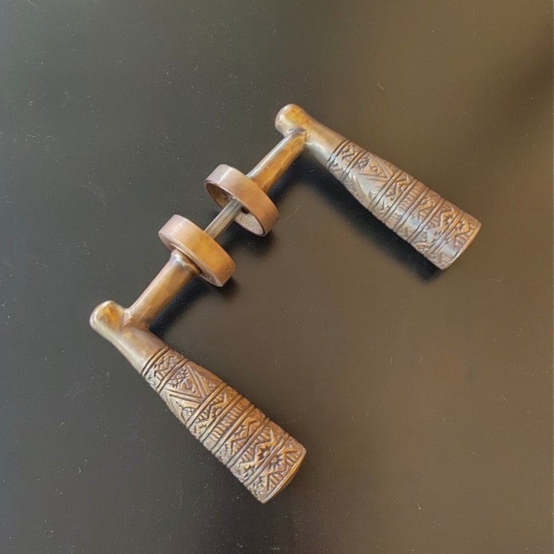 2x pcs Crank egypt carved vintage antique brass door handle | brass door pull, brass door handle, unique door handle, vintage door handle