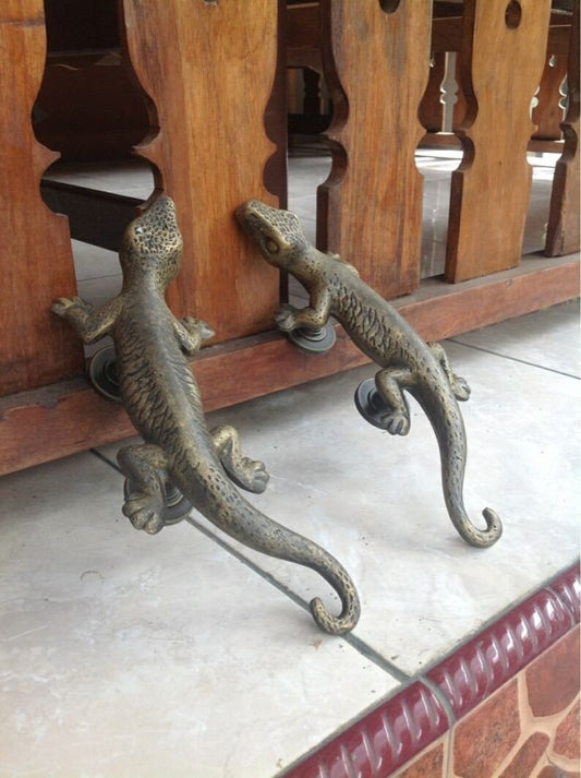 28 cm Pair Antique Gecko Brass Door handle | Brass door pull