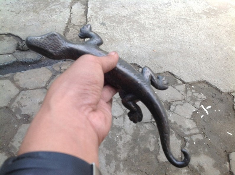 28 cm Pair Antique Gecko Brass Door handle | Brass door pull