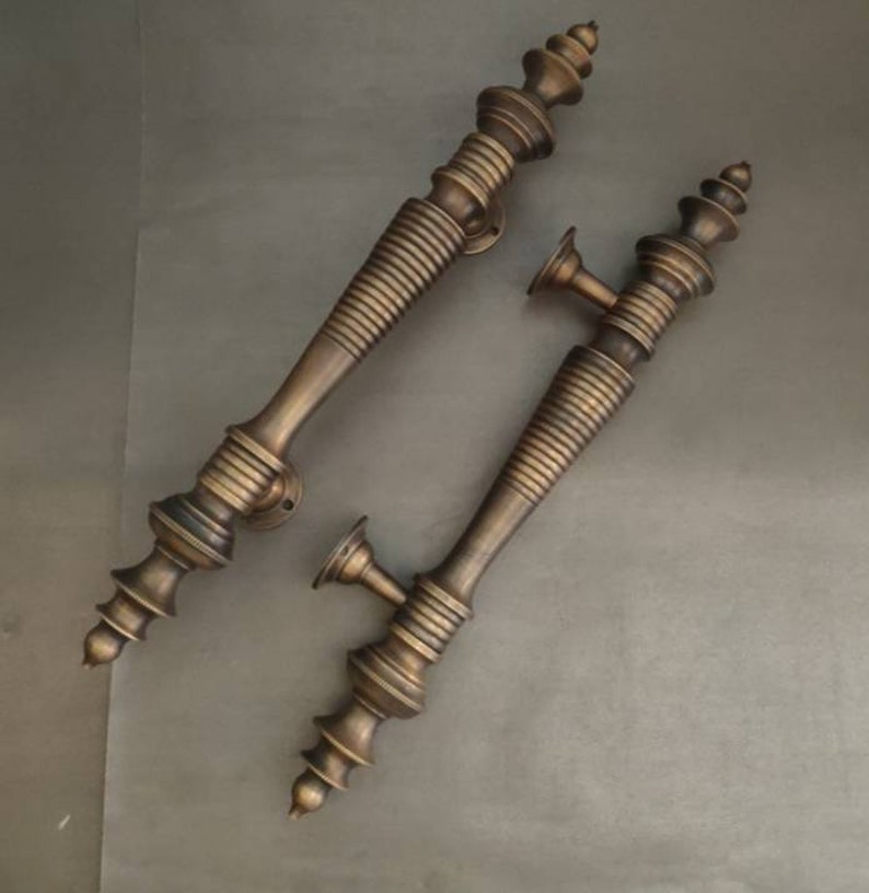 Pair Solid Brass Minaret Handle Classic Front Door Handle Pulls | Entry Front Door Brass Handle Pulls
