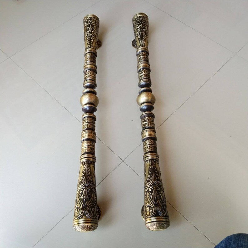 2x pcs 75 cm Pair/2Pieces Long carved GADA main entry door pull handle for front door solid Brass | Brass door pull | brass door handle CW75
