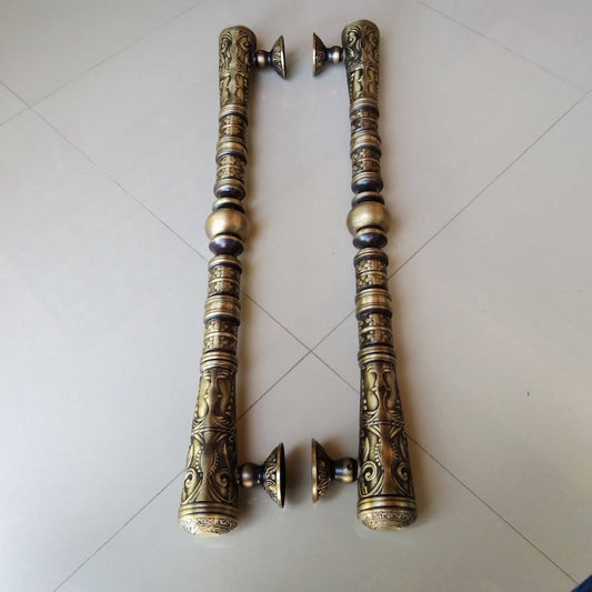 2x pcs 75 cm Pair/2Pieces Long carved GADA main entry door pull handle for front door solid Brass | Brass door pull | brass door handle CW75