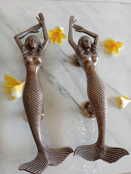 2x pcs 15.35" inches Pair Door Pull Antique MERMAID Handle, Barn Door Handle, Entry Door Handle, Brass Door Handle Pull, Door Handle Set