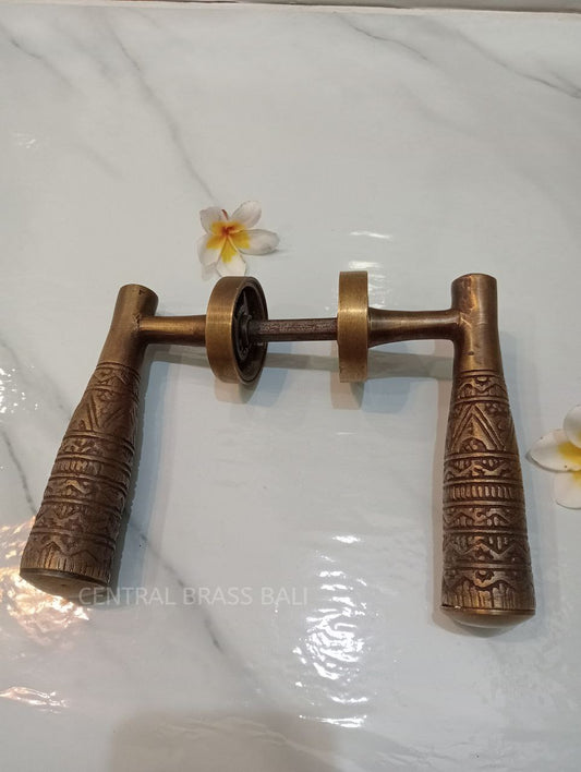 2x pcs Crank egypt carved vintage antique brass door handle | brass door pull, brass door handle, unique door handle, vintage door handle