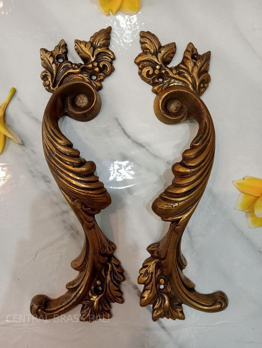 2x pcs Leaf style Classic door handle pair Gold, French door pulls, front door handle, Door handle pull, door handle set, main entry tool