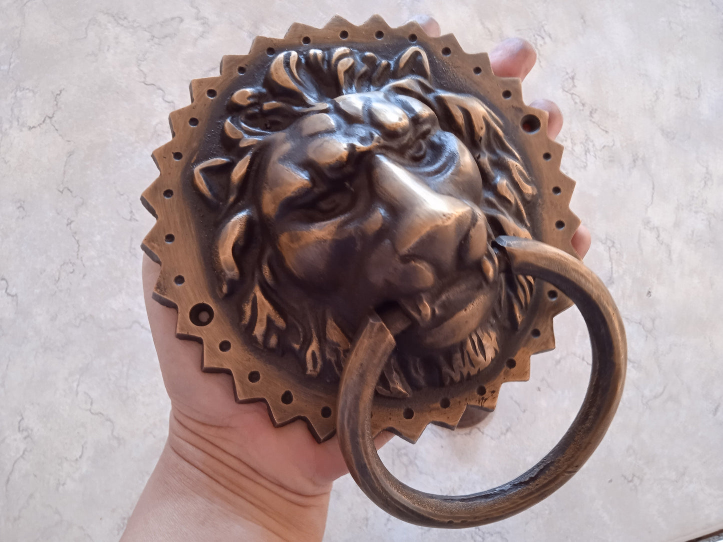 Solid Brass Lion Head Door Knocker | Vintage Style, 5.90"