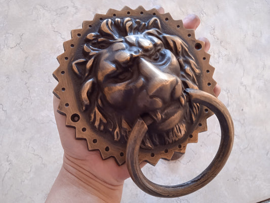 Solid Brass Lion Head Door Knocker | Vintage Style, 5.90"