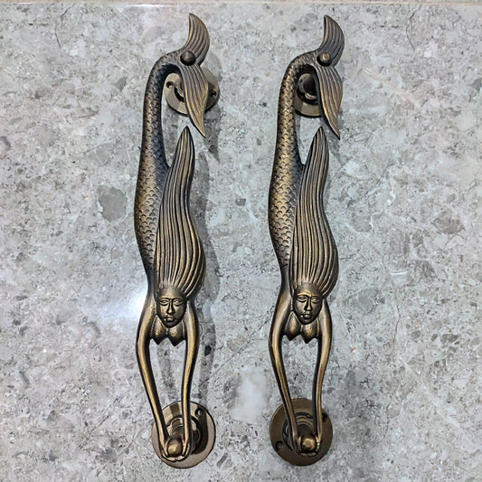Vintage Mermaid Aluminum Door Handles | Fantasy Island Decor, 12" Pair