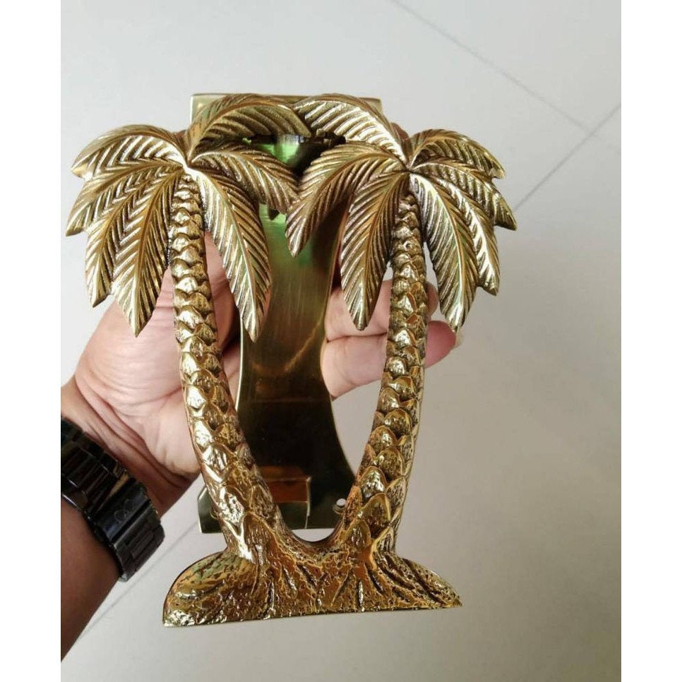 Golden Brass Palm Tree Door Knocker | Tropical Boho Decor