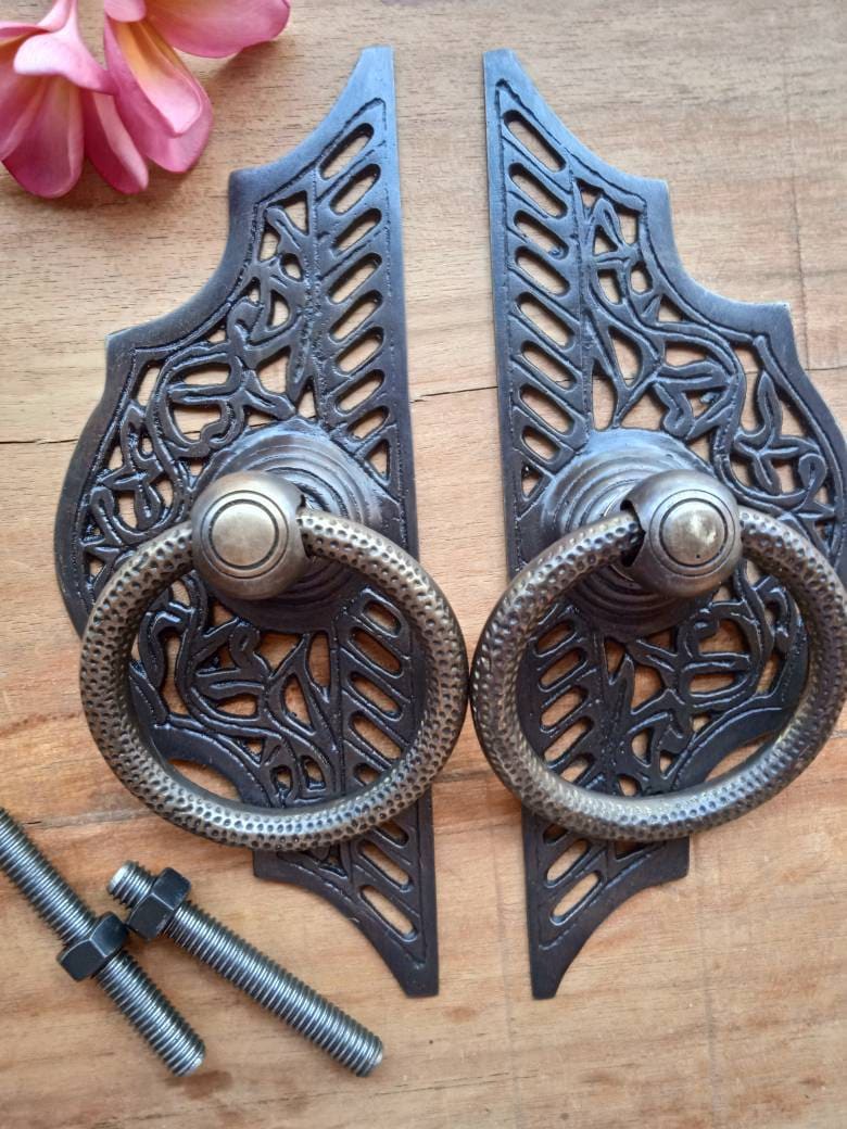 Set of 2pcs Vintage Brass Pull Ring Handles | Balinese Style Furniture Hardware