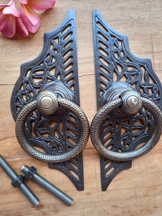 Set of 2pcs Vintage Brass Pull Ring Handles | Balinese Style Furniture Hardware
