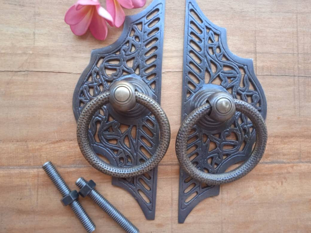 Set of 2pcs Vintage Brass Pull Ring Handles | Balinese Style Furniture Hardware